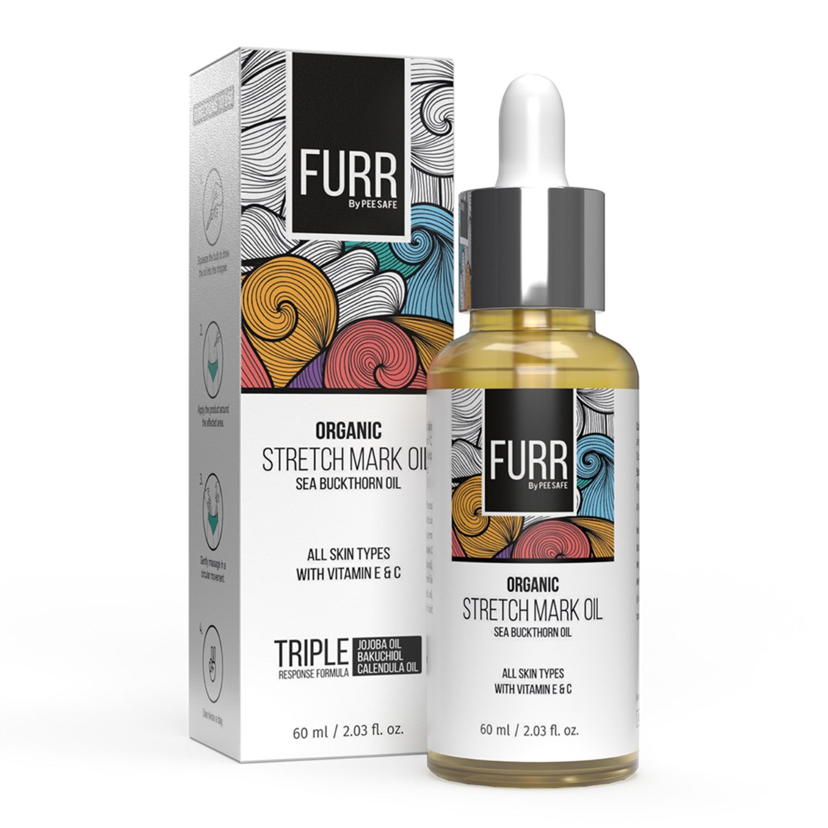 FURR By Pee Safe Organic Stretch Mark Oil with the Goodness of Seabuckthorn Oil, Vitamin E and Vitamin C, 60 ml