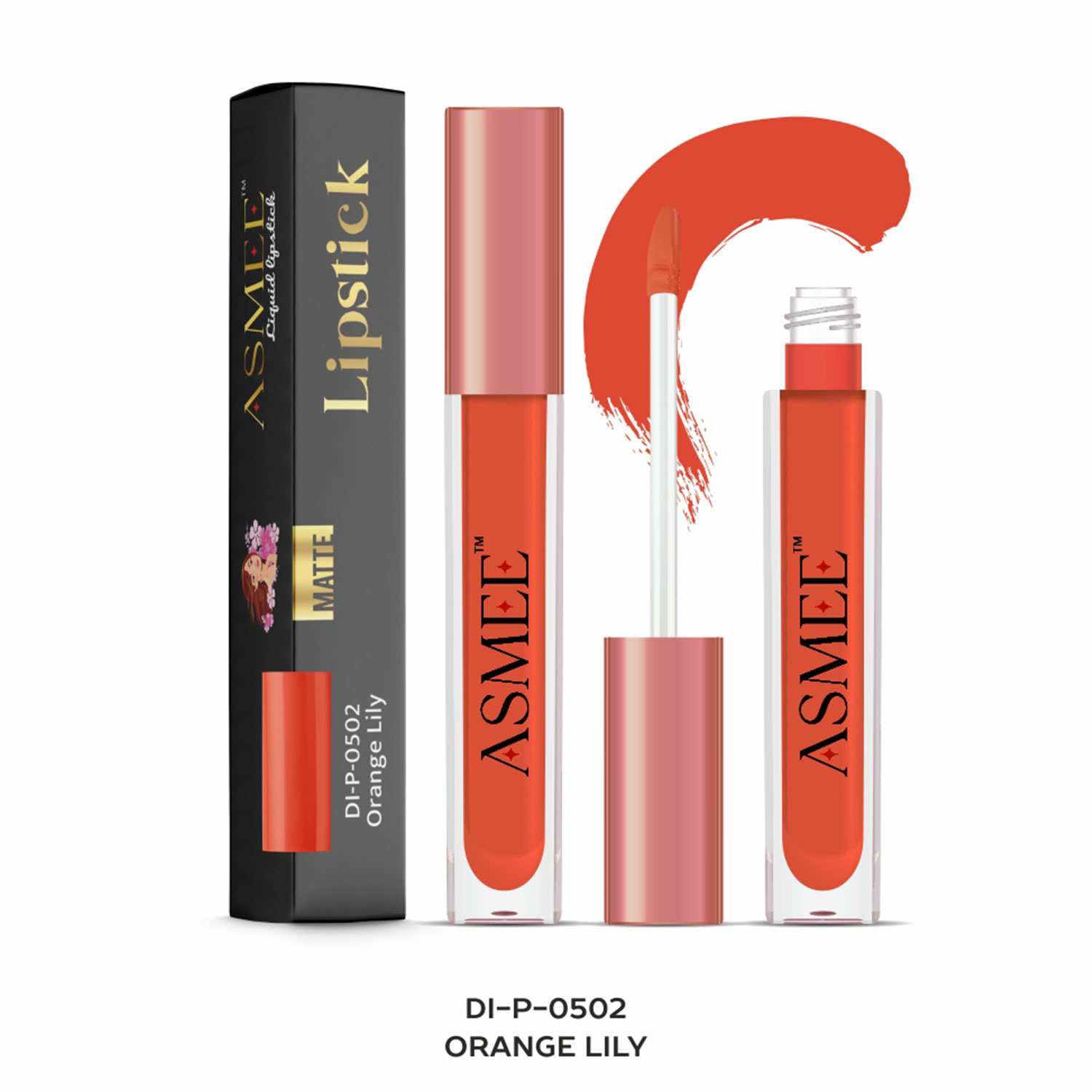 Asmee Liquid Matte lipstick, 4ml - DI-P-0502 Orange Lily