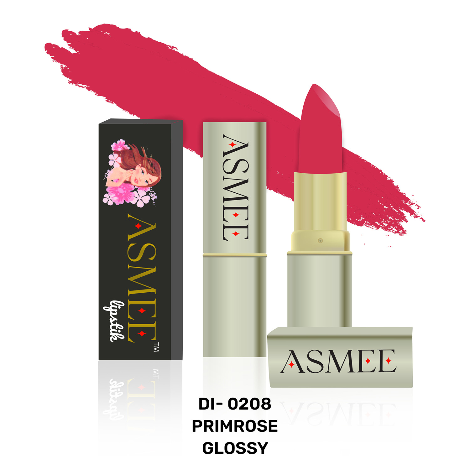 Asmee Glossy Lipstick, 4.2gm - DI-0208 Primrose