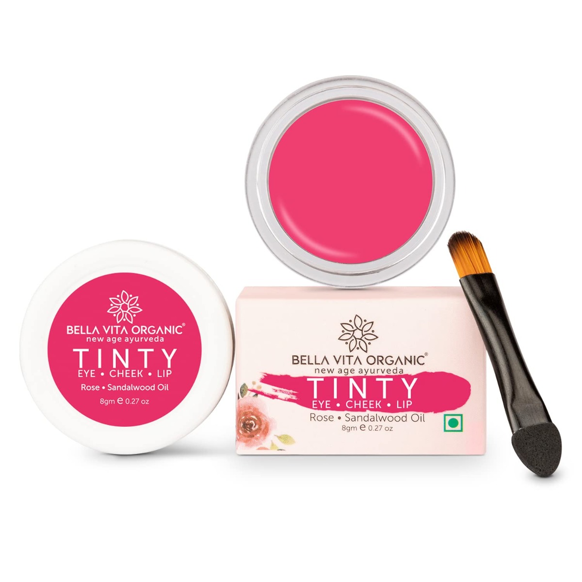 Bella Vita Organic Tinty 3 in 1 Lip, Eye & Cheek Tint - Rose, 8gm