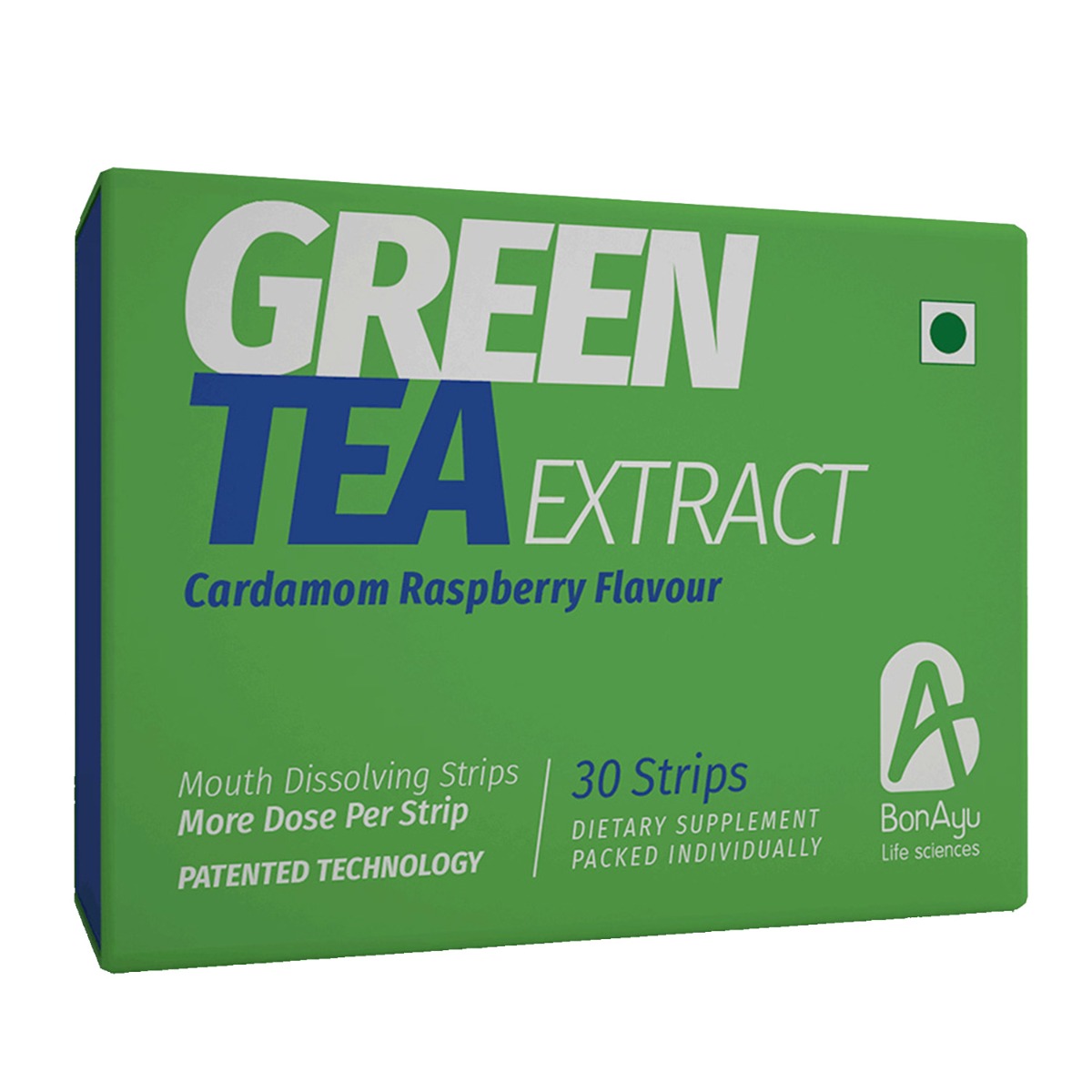 BonAyu Green Tea Extract Cardomom Raspberry Flavour Mouth Dissolving Strips, 30 Strips