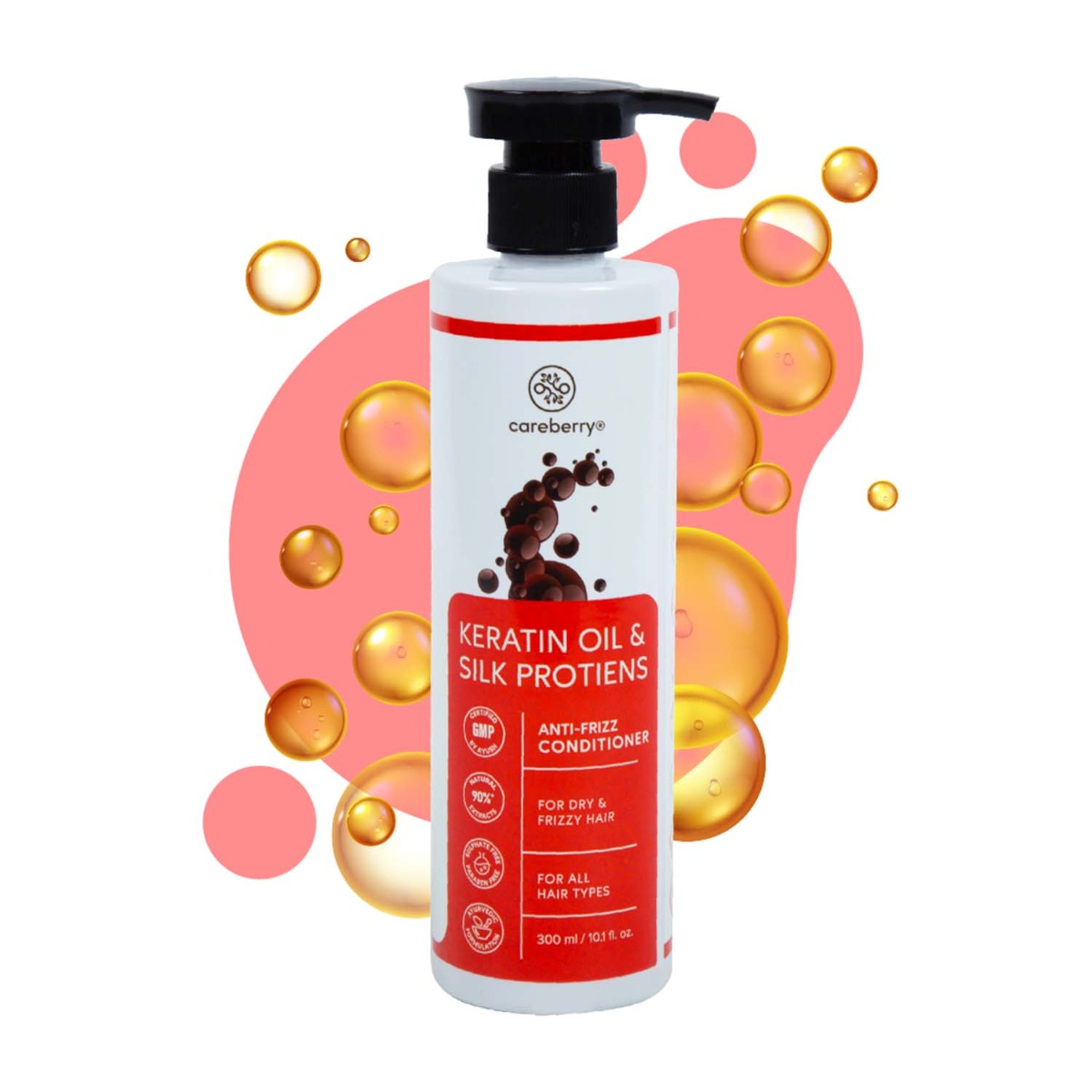 Careberry Keratin Oil & Silk Proteins Anti-Frizz Conditioner for Dry & frizzy Hair, 300ml