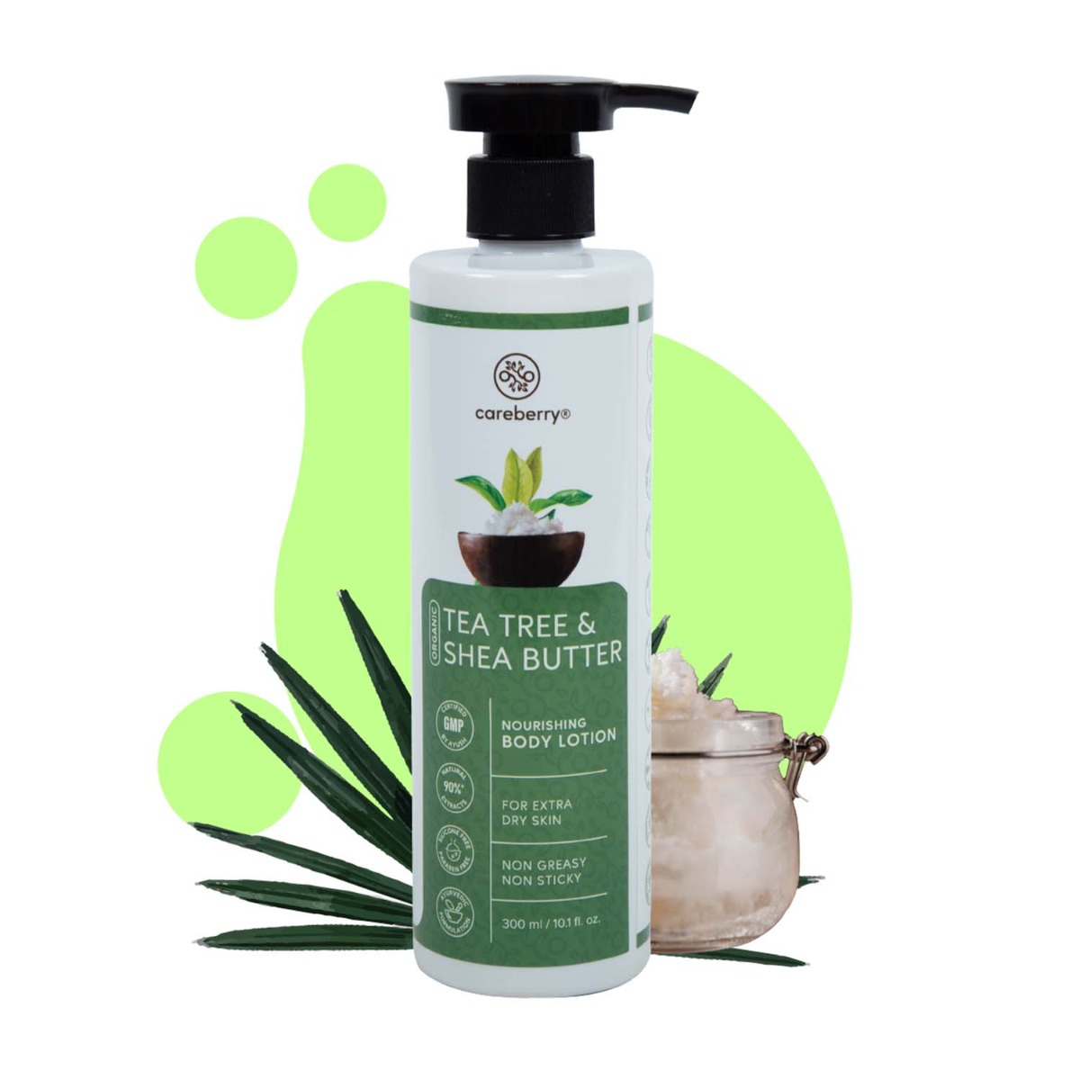 Careberry Organic Tea Tree Oil & Shea Butter Nourishing Body Lotion, 300ml