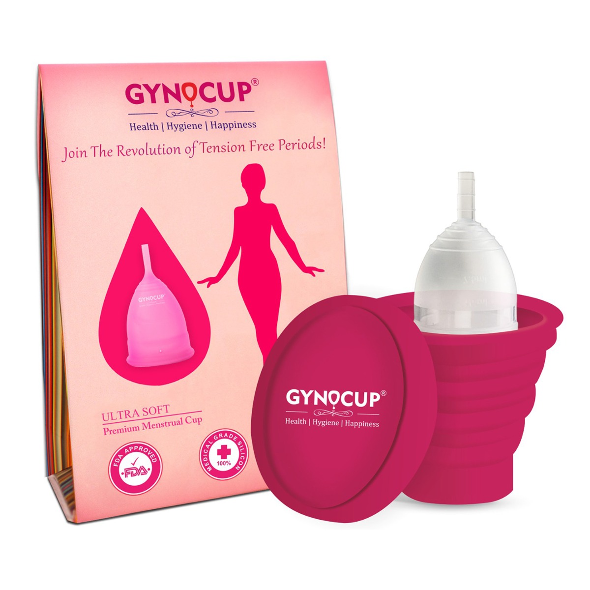 GynoCup Menstrual Cup For Women Transparent Large Size With Sterilizer Container - Combo