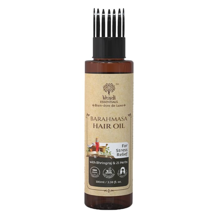 Buy Khadi Essentials Barahmasa Hair Oil For Hair Growth & Hair Fall With  Bhringraj & 21 Herbs, 100ml - Cossouq