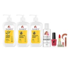 Asmee Cosmetic Hamper - Shampoo + Conditioner + Bodywash + Nail Polish + Lipstick + Sanitizer