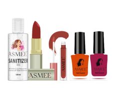 Asmee Cosmetic Hamper - Nail polish + Lipstick + Sanitizer