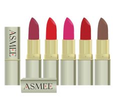 Asmee Matte Lipstick - Velvet Red + Espreeso + French Rose + Pink Orchid + Tangerine, 4.2gm Each