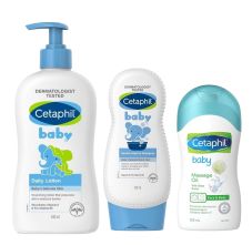 Cetaphil Baby Daily Lotion with Shea Butter, 400ml + Baby Massage Oil, 200ml + Baby Gentle Wash & Shampoo, 230ml