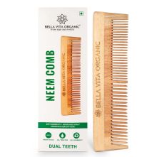Bella Vita Organic Neem Wooden Comb Dual Teeth, 1pc