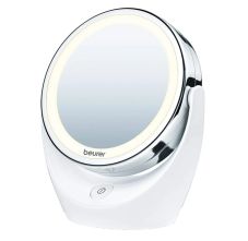 Beurer BS 49 Illuminated Chrome Finish Round Floor Mount Standing Mirror With Bright Led Light With 12 Leds And Battery Powered BS49, 11cm Diameter - White, 1Pc