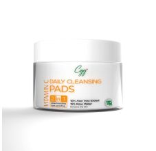 CGG Cosmetics Vitamin C Daily Cleansing Pads with 100% Organic Cotton 2 in 1 for Dark Spots with Anti-Aging Formula, 50 Pads