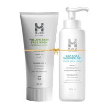 HUID Body Essential Range - Sea Salt Shower Gel 200ml & Willow Bark Face Wash 125ml, Combo