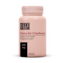 SheNeed Crave For Cranberry Supplements 400mg - Supports UTI & Digestive Health, 60 Capsules