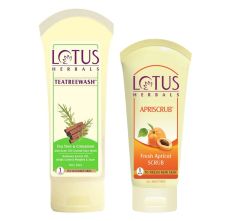 
Lotus Herbals Apriscrub Fresh Apricot Scrub, 100gm & Tea Tree - Cinnamon Anti - Acne Oil Control Face Wash, 120gm
