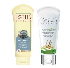 Lotus Herbals Claywhite Black Clay Skin Whitening Face Pack, 60gm & White Glow Oatmeal And Yogurt Skin Whitening Scrub, 50gm