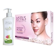 Lotus Herbals Radiant Pearl Cellular Lightening And Brightening Skin 4 In 1 Facial Kit, 148gm & Whiteglow Skin Whitening And Brightening Hand & Body Lotion Spf 25 Pa+++, 300ml