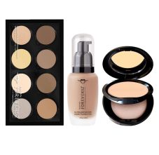 Forever52 Ultra Definition Liquid Foundation FLF008 30ml, Two Way Cake A001-12gm & 8 Color Highlighter Contour Powder Pro Define And Conceal FHC001 21.6gm