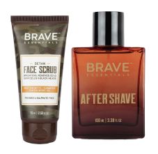 Brave Essentials After Shave, 100ml & Men's De-Tan Face Scrub, 75ml