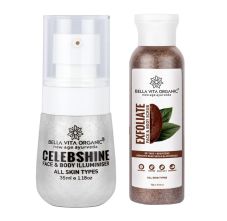 Bella Vita Organic Exfoliate Face & Body Scrub, 75gm & Organic Celebshine Face And Body Illuminiser, 35ml