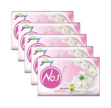 Godrej No 1 Jasmine Milk Cream Soap - Pack Of 5, 100gm Each