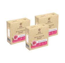 Khadi Essentials Rose Water Herbal Handmade Bathing Soap for Soft & Toned Skin with Glycerine, 100gm (Pack of 3)