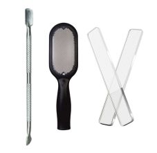 Bronson Professional Glass Nail Shiner And Filer, Metal Foot File (Color May Vary) & Nail Pusher And Cuticle Remover Tool
