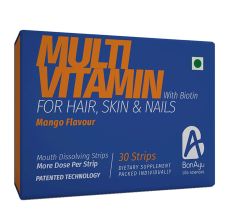 BonAyu Multivitamin With Biotin For Hair, Skin & Nails Mango Flavour Mouth Dissolving Strips, 30 Strips