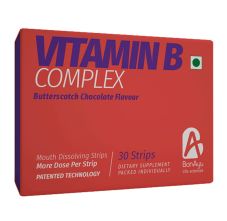 BonAyu Vitamin B Complex Butterscotch Chocolate Flavour Mouth Dissolving Strips, 30 Strips