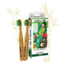 teeth-a-bit The Pledge Bamboo Toothbrush Kids 5-8 Years Hefty Handle With Gum Sensitive Soft Bristles - Pack Of 2