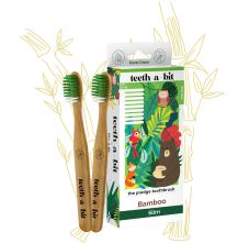 teeth-a-bit The Pledge Bamboo Toothbrush Kids 9-12 Years Slim Handle With Gum Sensitive Soft Bristles - Pack Of 2