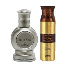 Ajmal Musk Rose Concentrated Perfume 12ml & Wisal Dhahab Parfum Deodorant For Men, 200ml