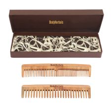 BodyHerbals Anti Static Handmade 100 % Natural Neem Wood Comb Set Of Double Tooth Comb And Wide Tooth, Comb
