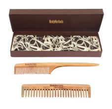 BodyHerbals Anti Static Handmade 100 % Natural Neem Wood Comb Set Of Wide Tooth Comb And Tail Comb, Combo