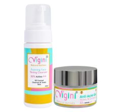 Vigini 22% Actives Anti Acne Oil Control Face Gel & 30% Actives Foaming Toning Cleansing Wash, 200ml