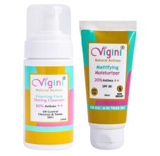 Vigini 30% Actives Anti Acne Oil Control Foaming Toning Cleansing Wash & 20% Actives Mattifying Moisturizer, 200ml