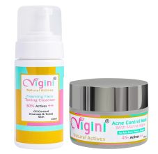 Vigini 30% Actives Anti Acne Foaming Toning Cleansing Wash & 45% Actives Marine Algae Clay Face Mask, 200ml