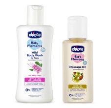 Chicco Baby Mild Body Wash Nettle - Willowherb & Massage Oil Olive And Almond Oil, 100ml Each