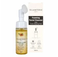 Glamveda Ayurvedic Turmeric & Neem Anti Tan Face Wash With Soft Silicone Brush, 150ml
