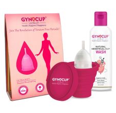 GynoCup Menstrual Cup For Women Transparent Large Size With Wash And Sterilizer Container - Kit