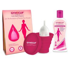 GynoCup Menstrual Cup For Women Transparent Large Size With Natural Intimate Wash And Sterilizer Container - Kit