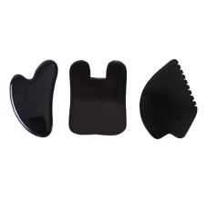 Getmecraft Black Obsidian, Leaf Shape and Rabbit Ear Shape Gua Sha Facial Massage Tool, Kit