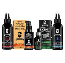Muuchstac Beard Growth Oil 60ml, Beard Wash 100ml, Herbal Skin Lightening Oil 30ml with Ocean Face Wash 100ml, Combo