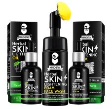 Muuchstac Herbal Skin Lightening Foam Face Wash - Inbuilt Brush 100ml, Serum 30ml with Skin Oil 30ml, Combo