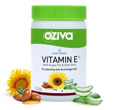 OZiva Plant Based Vitamin E (with Sunflower, Aloe vera & Argan oil) for Skin Glow & Strong Hair, 30 capsules