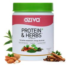 OZiva Protein & Herbs Women, with Multivitamins for Better Metabolism, Skin & Hair, Vanilla Almond, 500gm