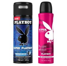 Playboy Super Man + Super Woman Deodorant Spray, 300ml
