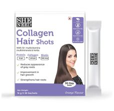 Sheneed Collagen Hair Shot With Protein & Biotin - Reduces Gray Hair & Strengthen Roots, 15gm x 30 Sachets