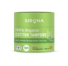 Sirona Regular Flow Organic Tampons, 18 Pieces