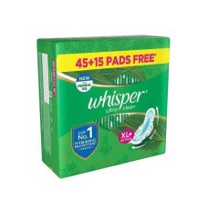 Whisper Ultra Clean Sanitary Pads - XL Plus, 15 pcs (Pack of 4)